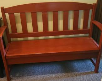 Red Painted Slat Back Bench