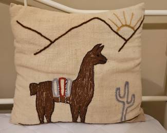 Embroidered Llama Pillow