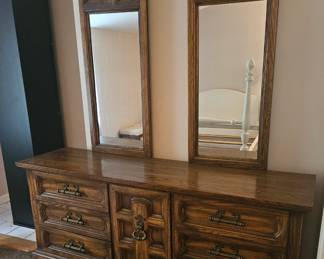 Oak Dresser with Twin Mirrors