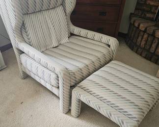 Striped Wingback Chair and Ottoman