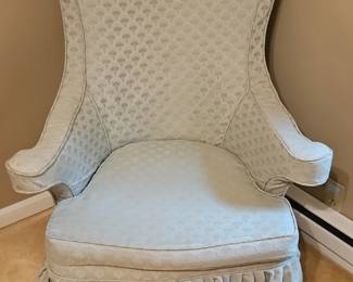 Traditional Wingback Chair with Fan Motif Upholstery