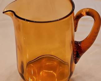 Amber Glass Pitcher with Ribbed Handle