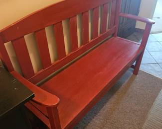 Red Painted Slat Back Bench second image