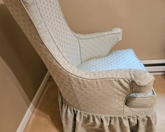 Traditional Wingback Chair with Fan Motif Upholstery second image