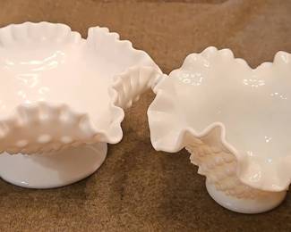 Fenton Hobnail Milk Glass Ruffled Bowls
