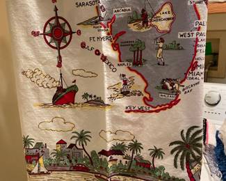 Vintage table cloth featuring South Florida Miami- Miami Beach Causeway