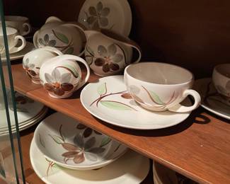 vintage hand-painted ceramic bowl and plate set from the Blue Ridge (Southern Potteries) "Patricia" pattern