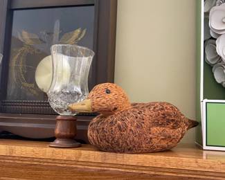 Wood burned carved duck decor