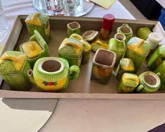 collection features vintage miniature ceramic kitchen canister and spice sets made in Japan