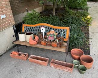 Terra cotta pots and bench