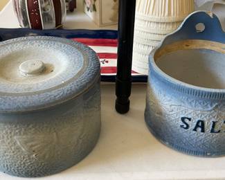 Salt cellars vintage blue ceramic stoneware butterfly