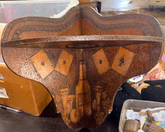 Tramp Art folk Art Masonic gambling wine shelf from the 1920s or 30s
