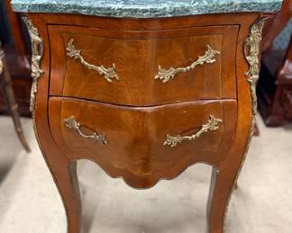 Small marble top two drawer Bombay company end table