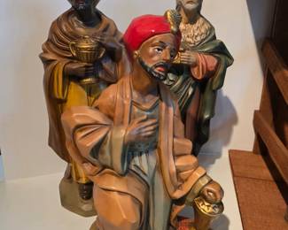 Large Vintage 10 piece Nativity Set with Wood Creche & Straw - stamped Japan