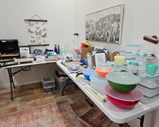 Miscellaneous electronics, cameras, Tupperware, 