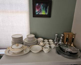 Fine china, candlestick, hand forged aluminum,