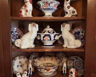 staffordshire dogs and Imari bowls