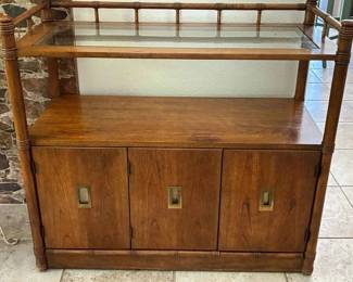 HJ134VVintage Faux Bamboo MidCentury Credenza With Glass Top
