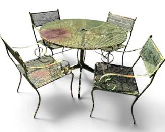 Vintage Chippy Wrought Iron Table Chairs