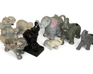 Ceramic Elephant Figurines, Teapot, and Planters