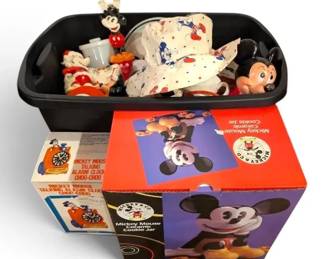 Disney Vintage Mickey Mouse Cookie Jar, Clock, Bank, Roller Skates More