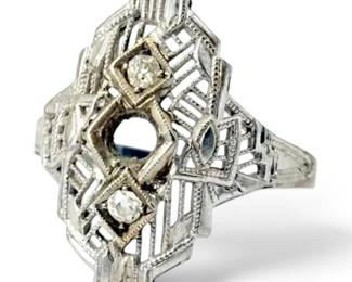 14k White Gold Art Deco Ring, Size 4.5 2.05g