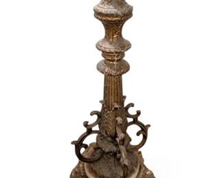 Ornate Gilded BaroqueStyle Cast Metal Candleholder 22 Tall