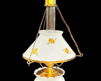 MidCentury White Orange HandPainted Floral Swag Lamp