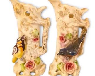 Porcelain Wall Pocket Vases with Birds Roses