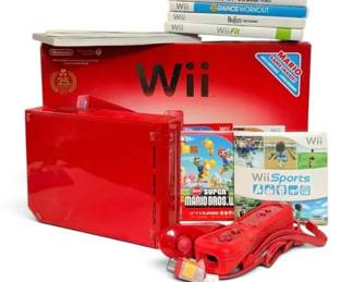 Red Nintendo Wii Console w Controller Games