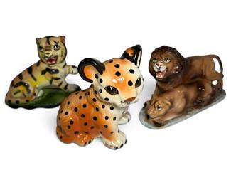 Tiger, Baby Leopard, Lions Vintage Ceramic Figurines
