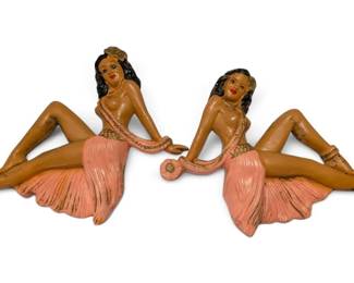 Vintage Chalkware Hawaiian Hula Girl Wall Plaques