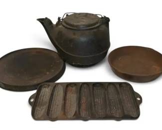 Antique Cast Iron Pans, Kettle, More