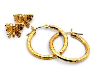 14k Gold Butterfly Hoop Earrings 1.14g Total
