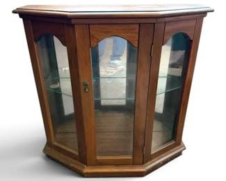 Wooden Glass Short Curio Cabinet w Lighting