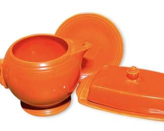 Fiestaware Original Radioactive Red Ceramic Pitcher, Saucer, Butter Dish