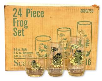 1970s Neil the Frog 24Piece Drinking Glass Set w Original Box