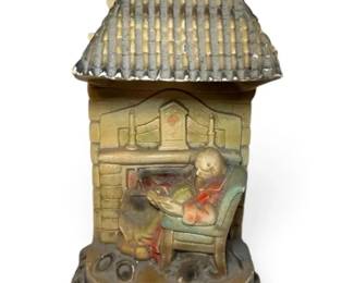 Chalkware Man Sitting by Fireplace TV Lamp