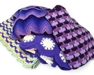 Four Purple Crochet Afghan Blankets