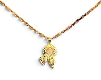 10k Gold Sunflower Pendant on 24 Twist Chain 10.77g Total