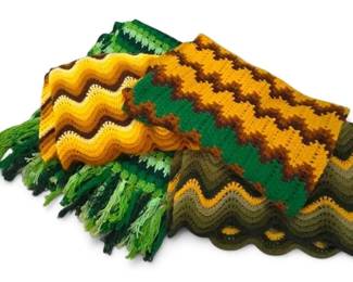 Four Green Gold Crochet Afghan Blankets