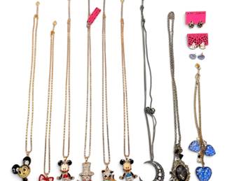 Betsey Johnson Chunky Rhinestone Necklaces Mickey Mouse, Snowman, Cats, More