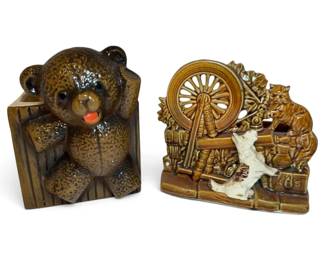 McCoy Pottery Scottie Dog Spinning Wheel Teddy Bear Planters