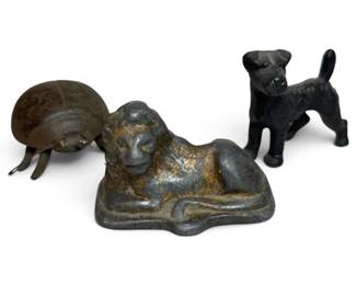 Vintage Cast Iron Ladybug, Lion, Dog Figurines