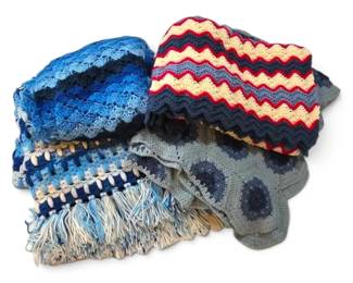 Four Blue Crochet Afghan Blankets