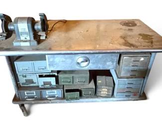 Metal Work Table with 1 4 HP Grinder Storage