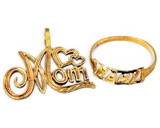 14k Gold Mom Pendant Baby Ring 1.13g Total
