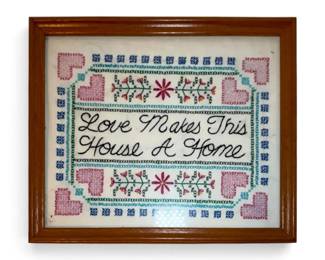 Vintage CrossStitch Embroidered Home Quote Artwork