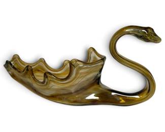 MidCentury Blown Art Glass Swan Vase