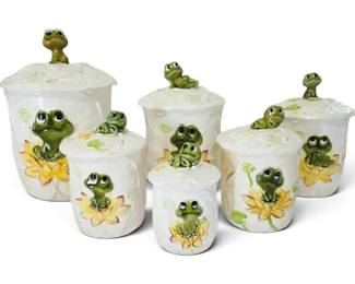 1970s Neil the Frog 6Piece Ceramic Canister Set